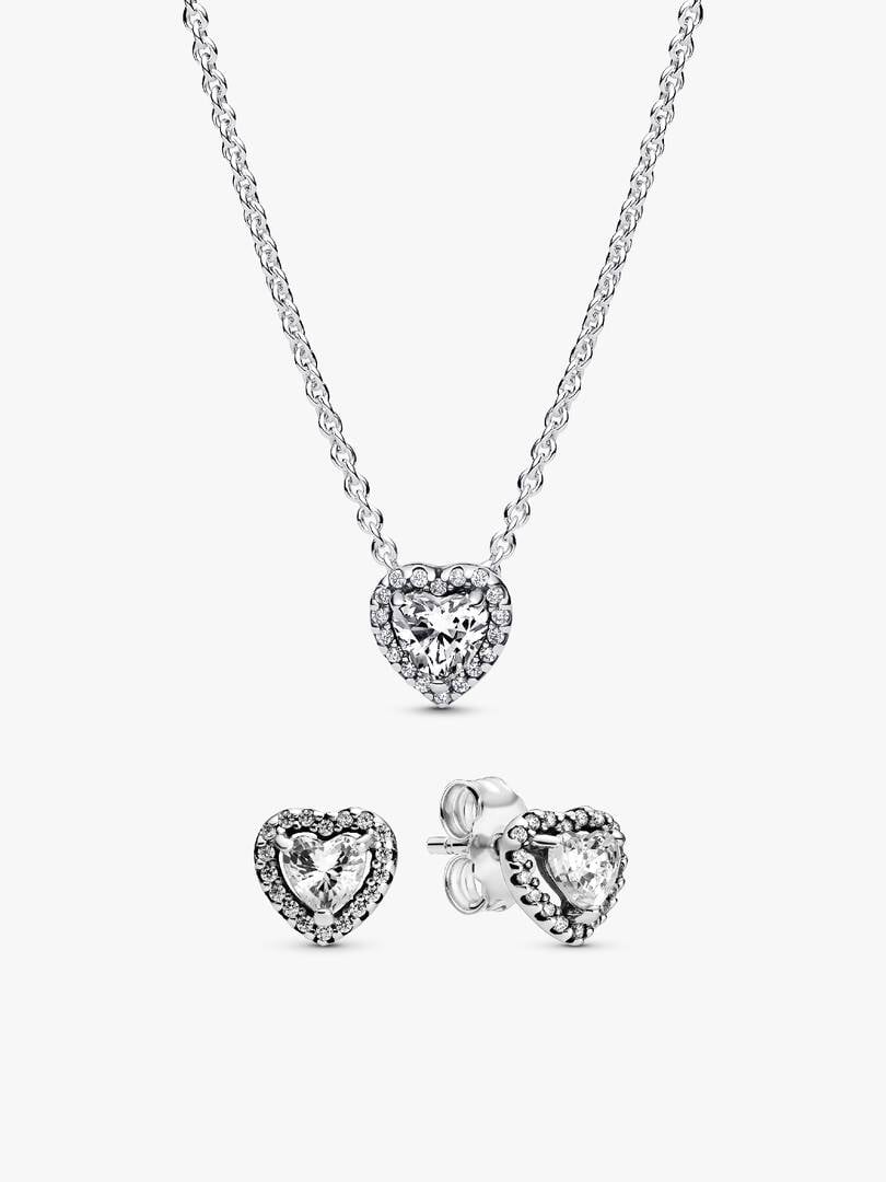Parure Collier et Clous d'Oreilles Cœurs Surélevés