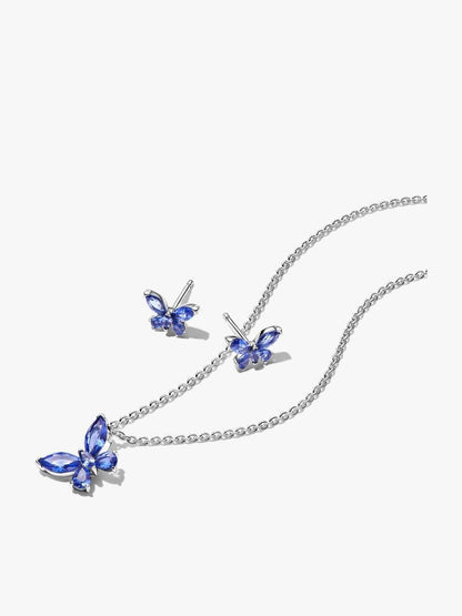 Parure Collier & Boucles d'Oreilles Papillon Bleu