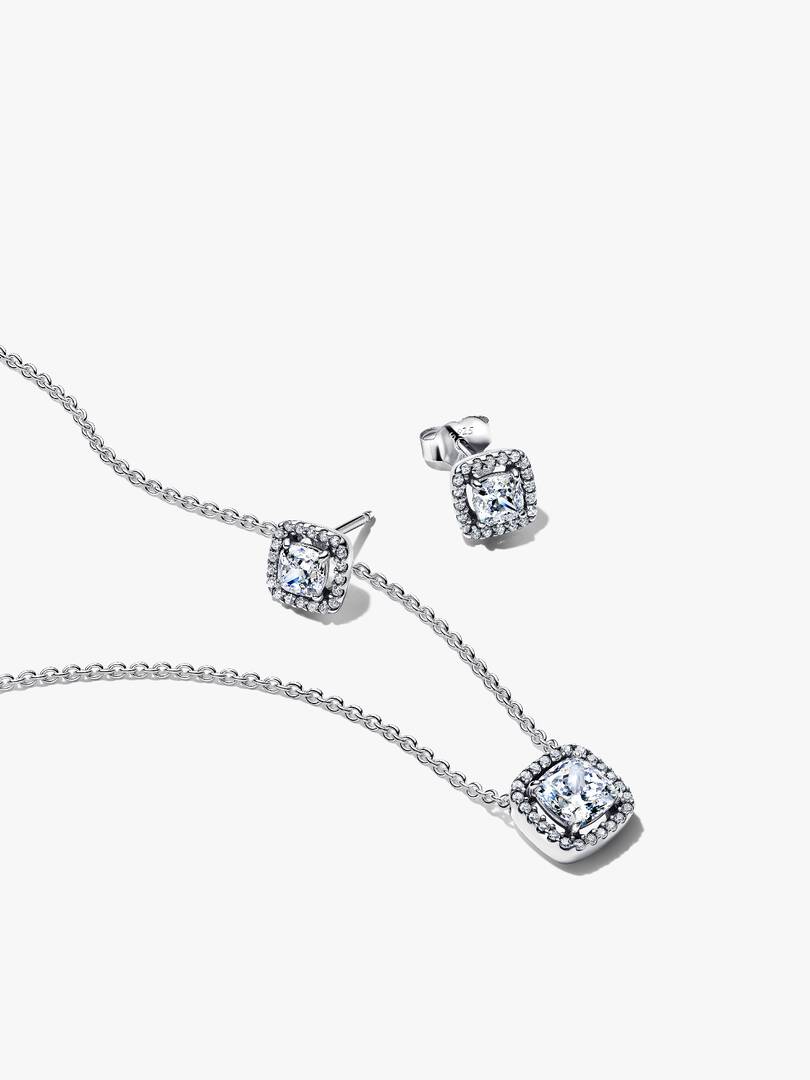 Parure Collier & Boucles d'Oreilles Halo Carré