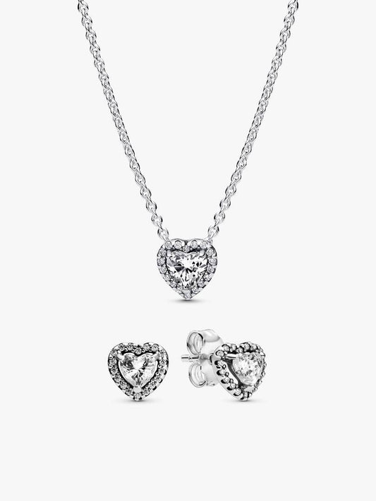Parure Collier et Clous d'Oreilles Cœurs Surélevés