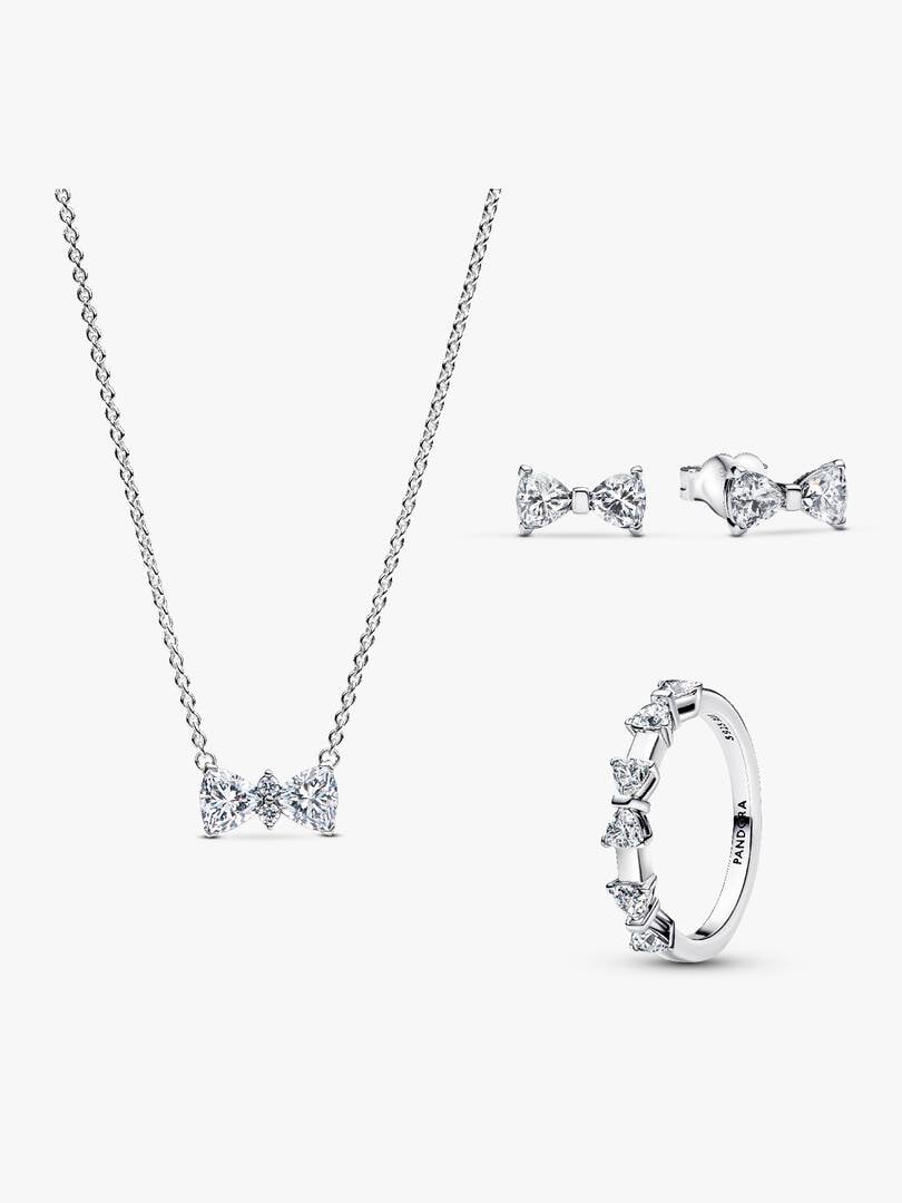 Parure Collier, Clous d'Oreilles & Bague Nœud Scintillant