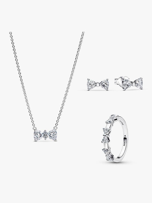 Parure Collier, Clous d'Oreilles & Bague Nœud Scintillant